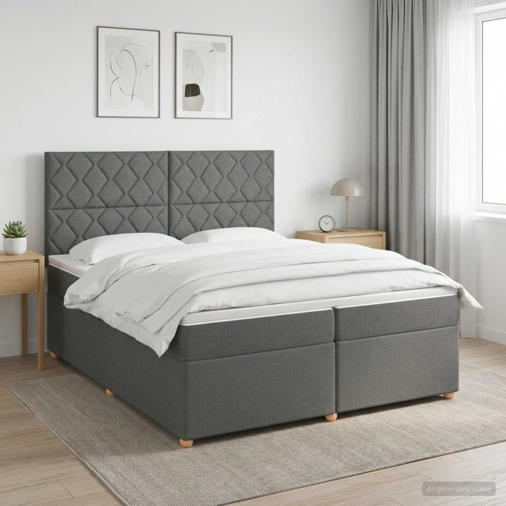 vidaXL Kontinentalsäng med madrass Mörkgrå 200 x 200 cm Tyg