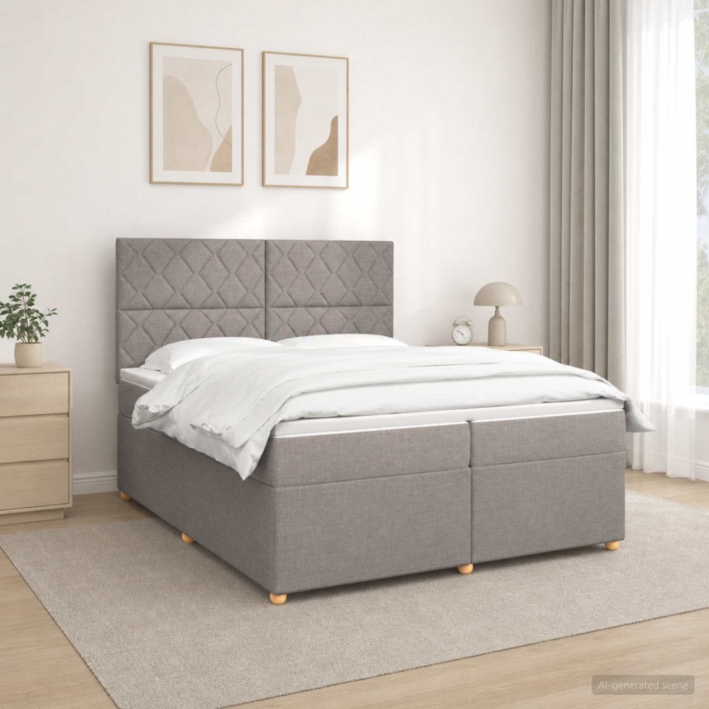 vidaXL Kontinentalsäng med madrass Taupe 200 x 200 cm Tyg