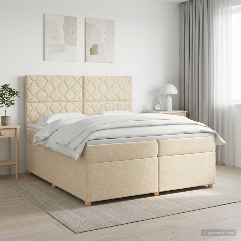 vidaXL Kontinentalsäng med madrass Gräddvit 200 x 200 cm Tyg