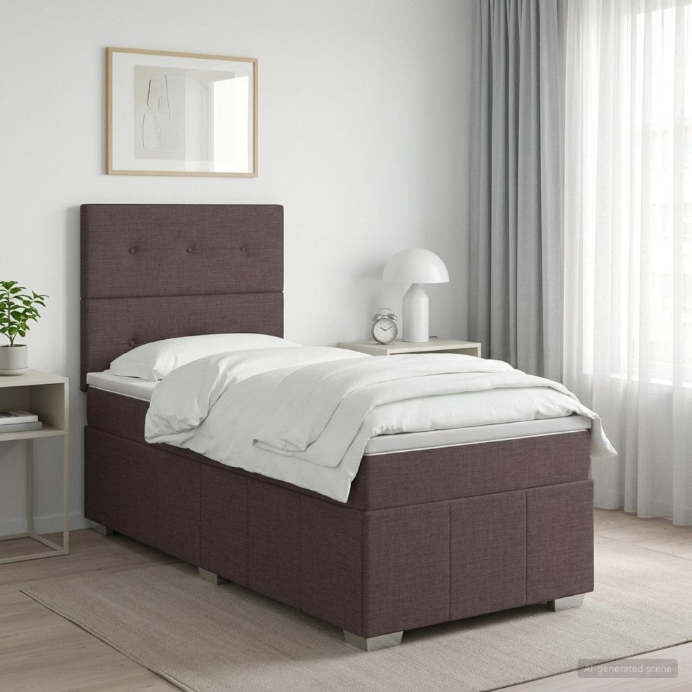 vidaXL Kontinentalsäng med madrass Mörkbrun 90 x 200 cm Tyg