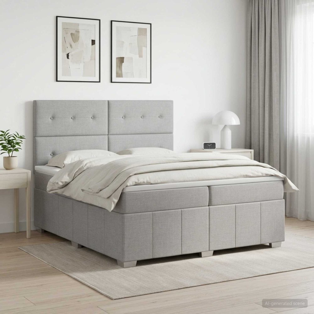 vidaXL Kontinentalsäng med madrass Ljusgrå 200 x 200 cm Tyg