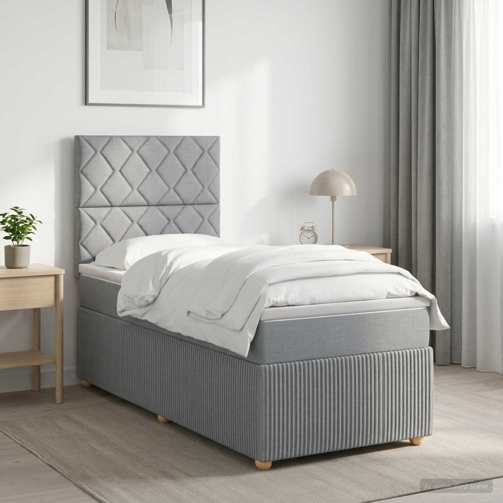 vidaXL Kontinentalsäng med madrass Ljusgrå 90 x 200 cm Tyg