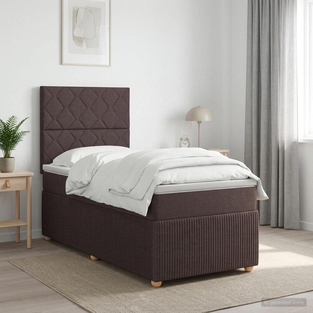vidaXL Kontinentalsäng med madrass Mörkbrun 90 x 200 cm Tyg