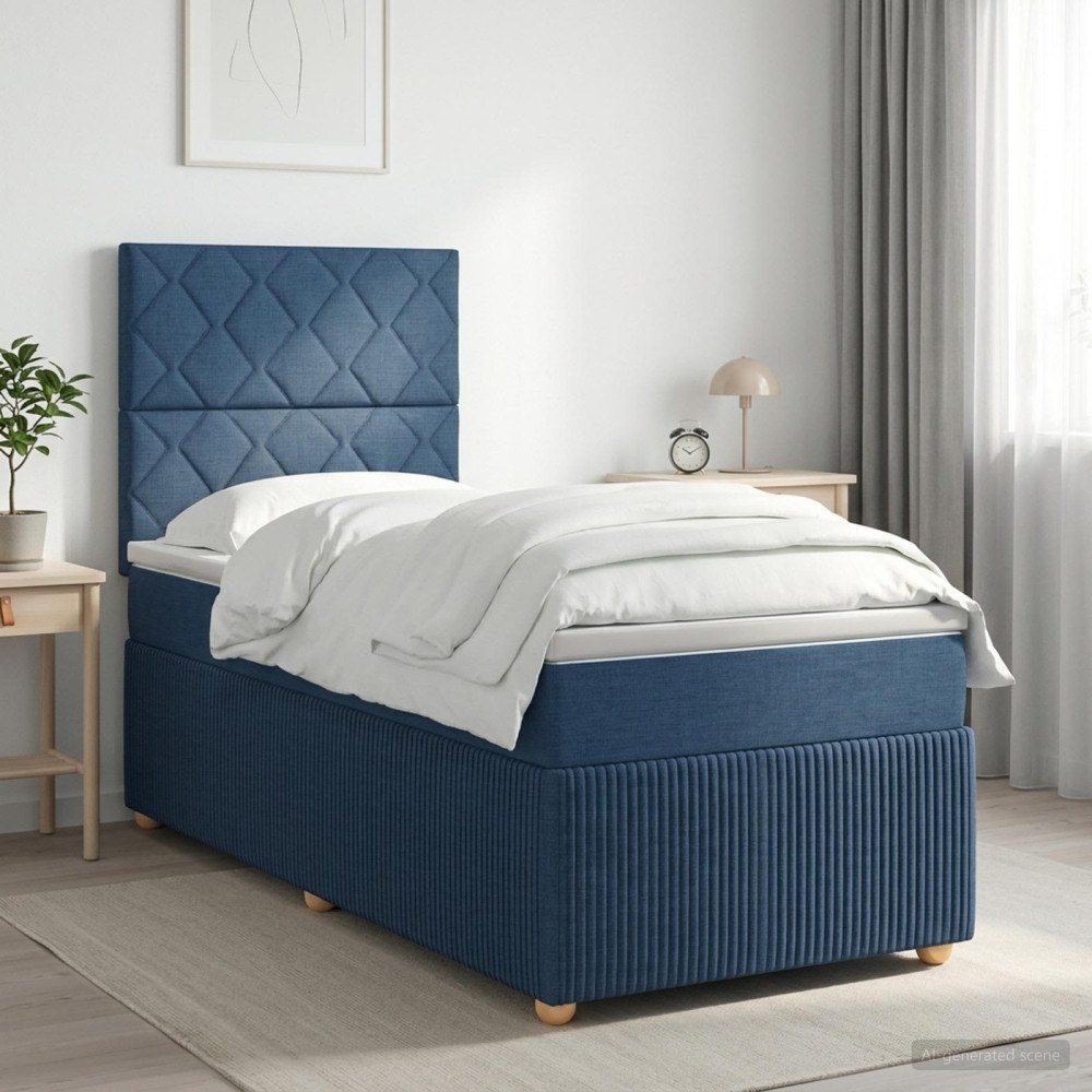 vidaXL Kontinentalsäng med madrass med huvudgavel Blå 90 x 200 cm Tyg