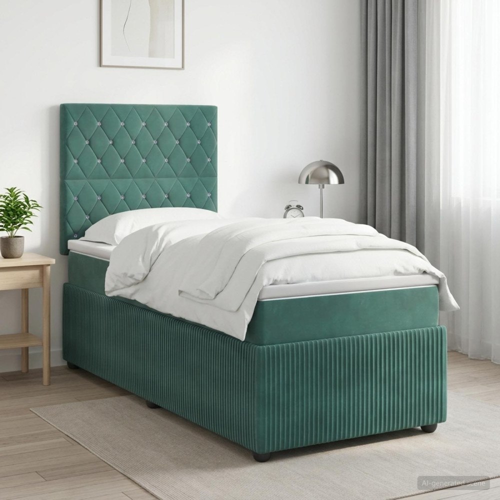 vidaXL Kontinentalsäng med madrass Mörkgrön 90 x 190 cm Sammet
