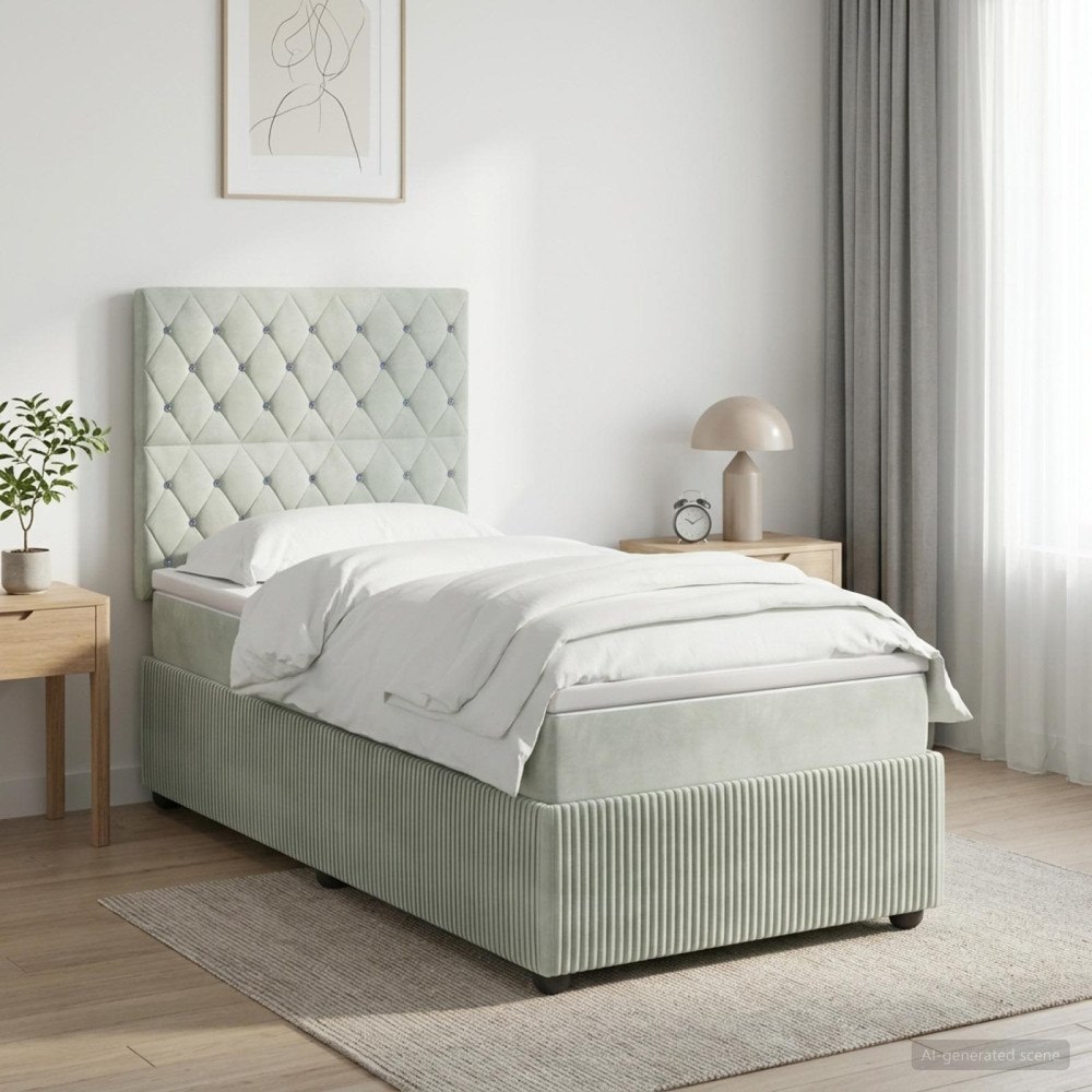 vidaXL Kontinentalsäng med madrass Ljusgrå 90 x 200 cm Sammet