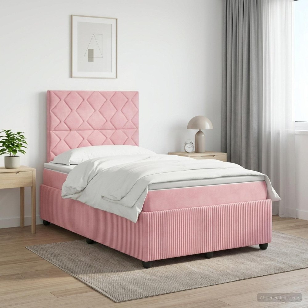 vidaXL Kontinentalsäng med madrass Rosa 120 x 190 cm Sammet