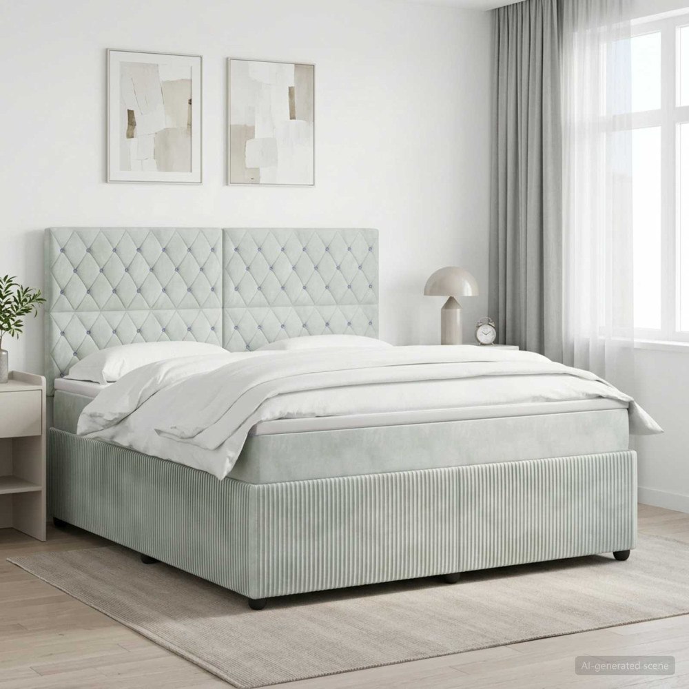 vidaXL Kontinentalsäng med madrass Ljusgrå 180 x 200 cm Sammet