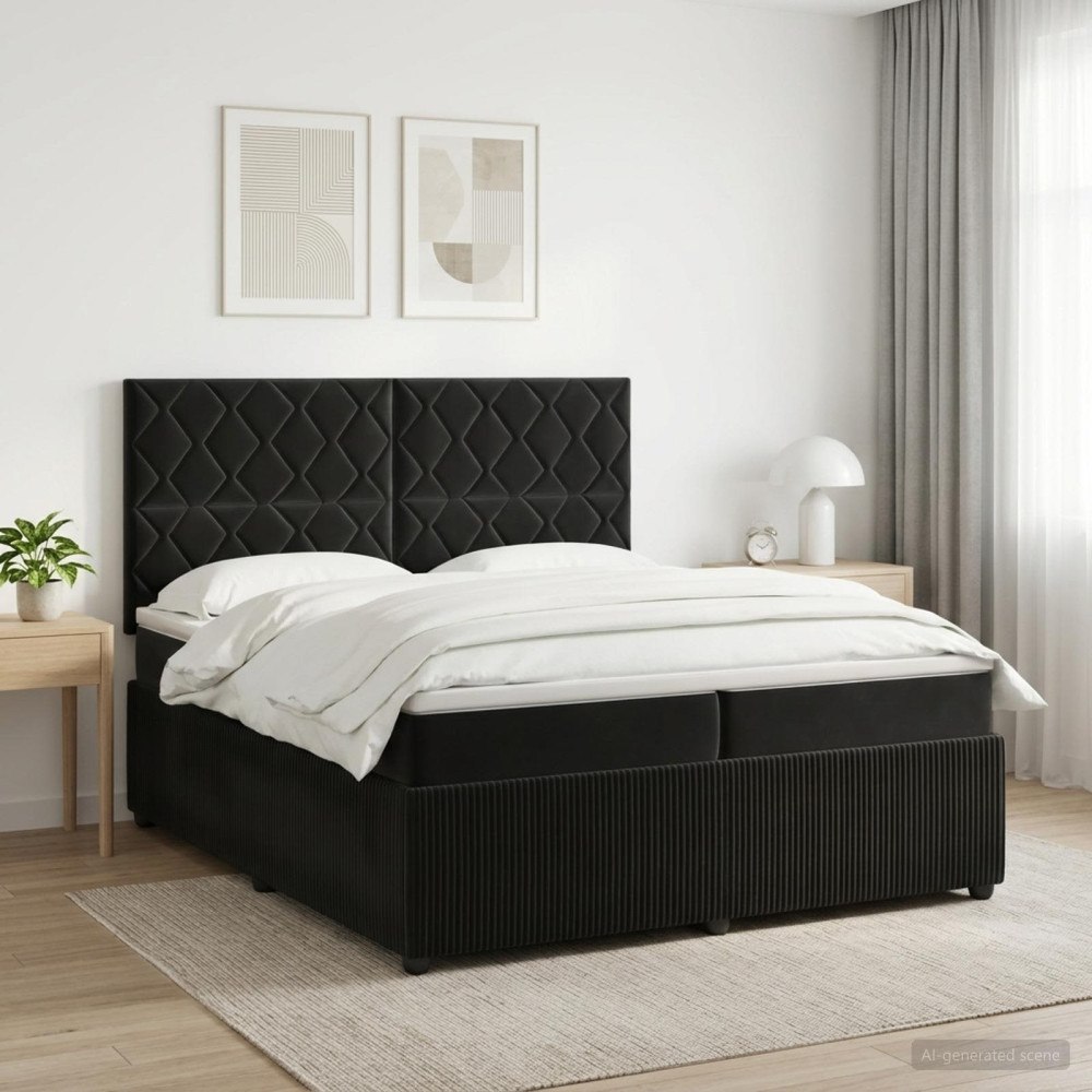 vidaXL Kontinentalsäng med madrass Svart 200 x 200 cm Sammet