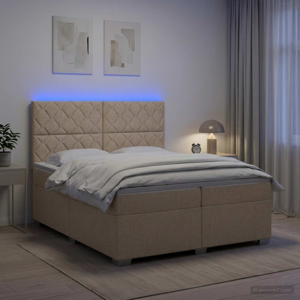 vidaXL Kontinentalsäng med madrass Gräddvit 200 x 200 cm Tyg