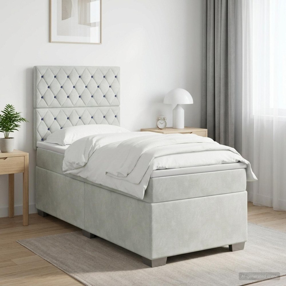 vidaXL Kontinentalsäng med madrass Ljusgrå 90 x 200 cm Sammet
