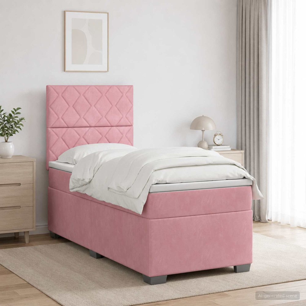 vidaXL Kontinentalsäng med madrass Rosa 100 x 200 cm Sammet