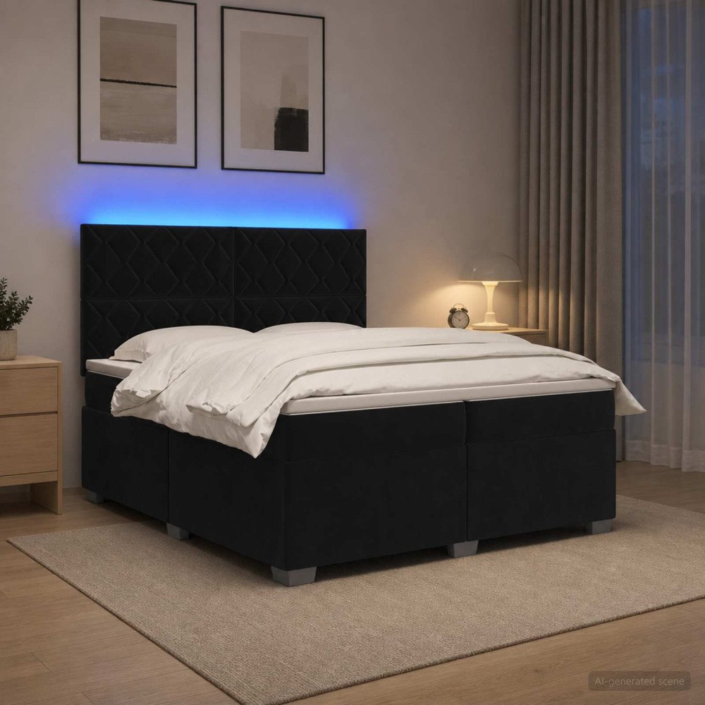 vidaXL Kontinentalsäng med madrass Svart 200 x 200 cm Sammet