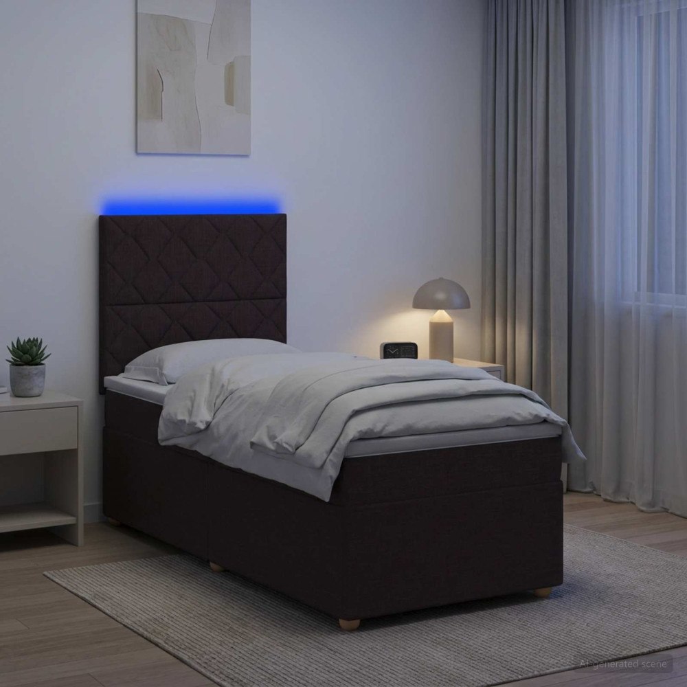 vidaXL Kontinentalsäng med madrass Mörkbrun 90 x 190 cm Tyg
