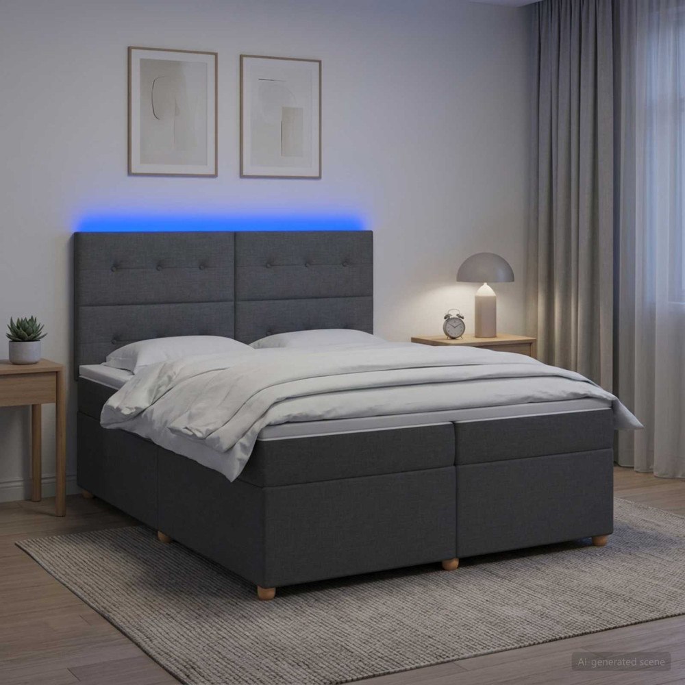 vidaXL Kontinentalsäng med madrass Mörkgrå 200 x 200 cm Tyg