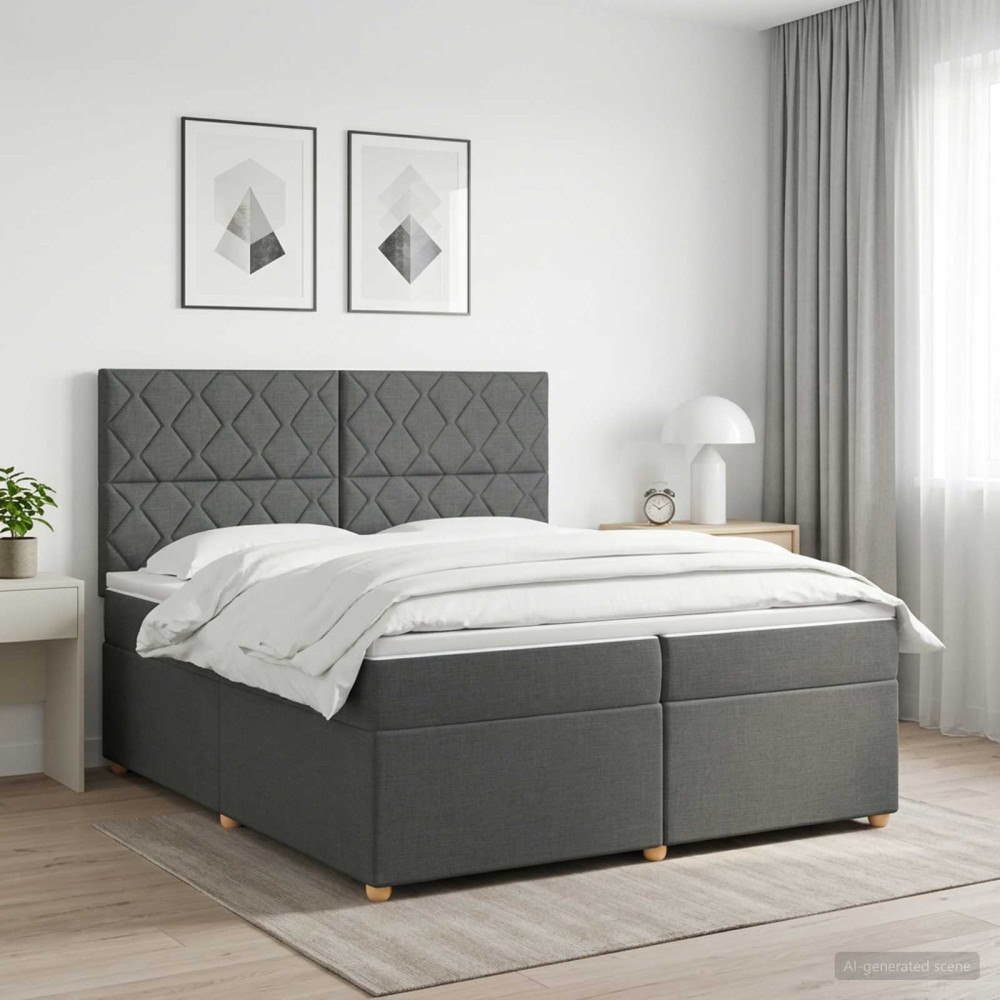 vidaXL Kontinentalsäng med madrass Mörkgrå 200 x 200 cm Tyg