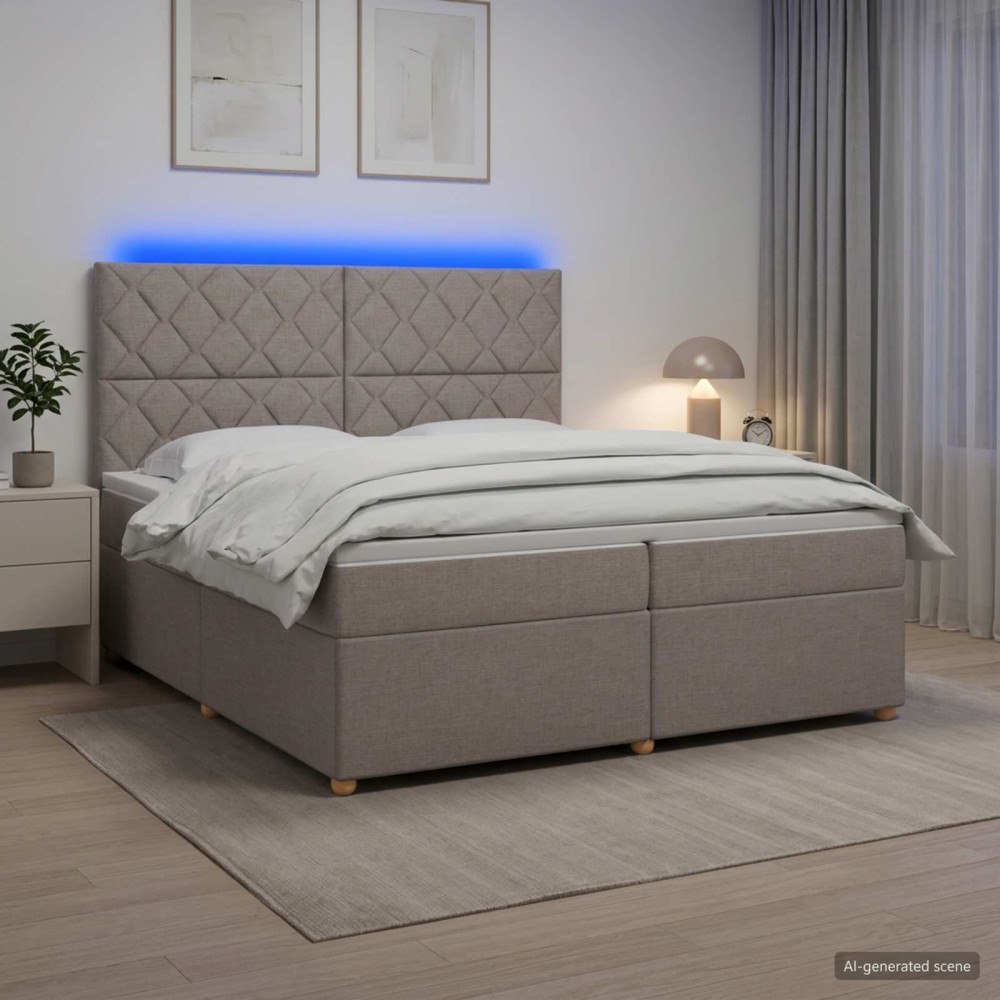 vidaXL Kontinentalsäng med madrass Taupe 200 x 200 cm Tyg