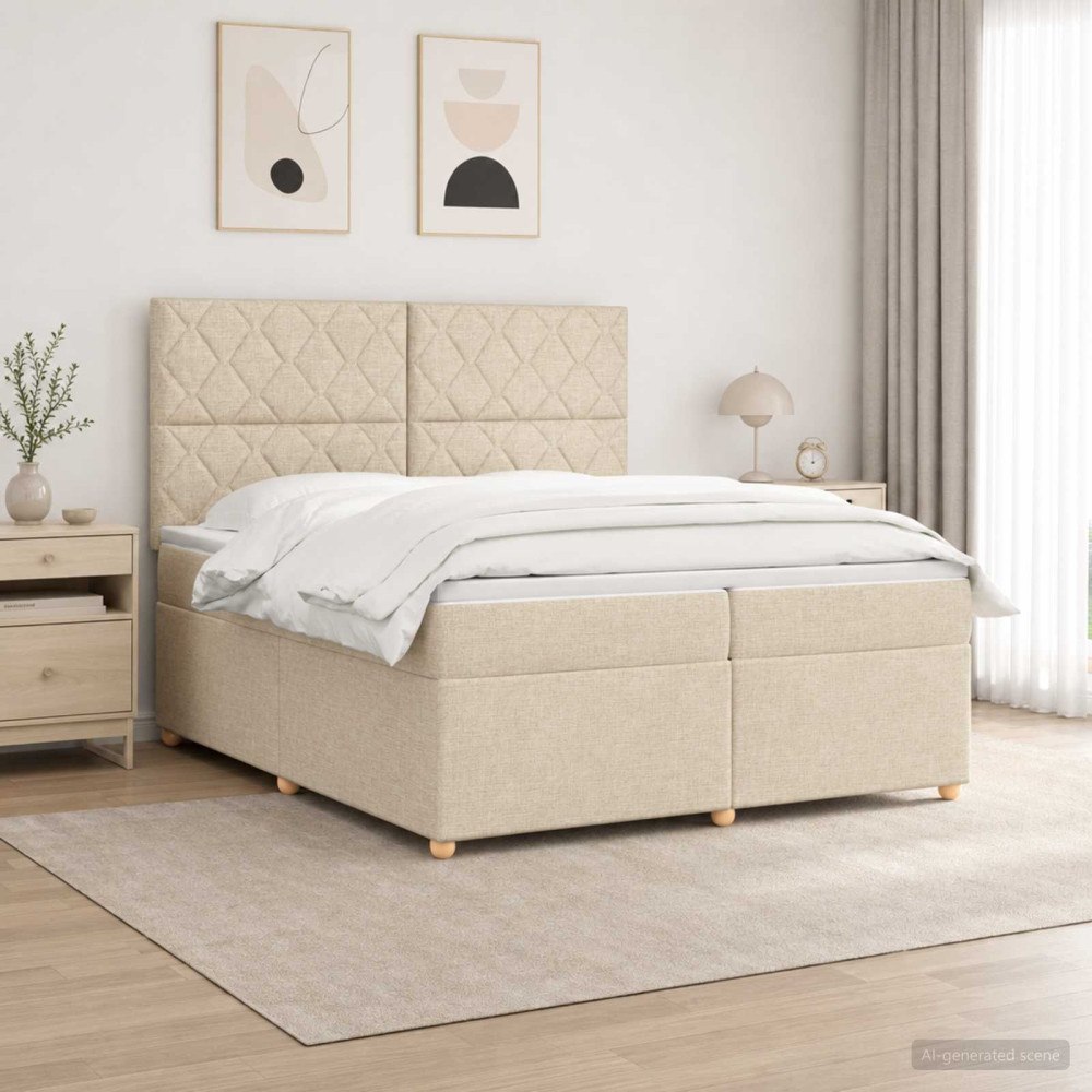 vidaXL Kontinentalsäng med madrass Gräddvit 200 x 200 cm Tyg
