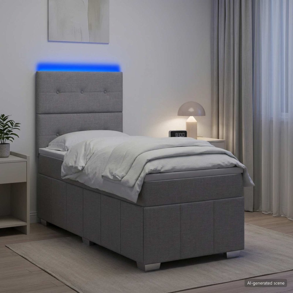 vidaXL LED sängram med madrass med huvudgavel Ljusgrå 100 x 200 cm Tyg