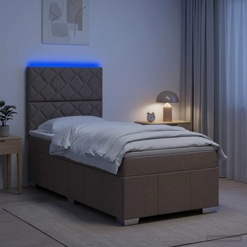 vidaXL LED sängram med madrass med huvudgavel Taupe 100 x 200 cm Tyg