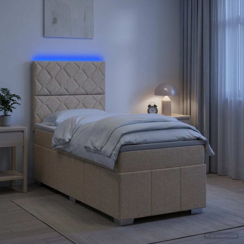 vidaXL LED sängram med madrass Gräddvit 100 x 200 cm Tyg