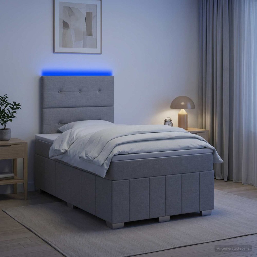 vidaXL LED sängram med madrass med huvudgavel Ljusgrå 120 x 190 cm Tyg