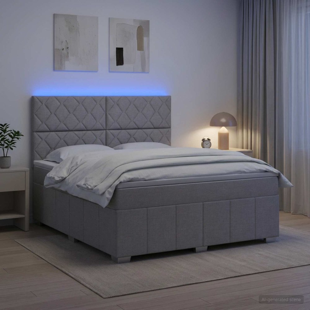 vidaXL LED sängram med madrass med huvudgavel Ljusgrå 180 x 200 cm Tyg