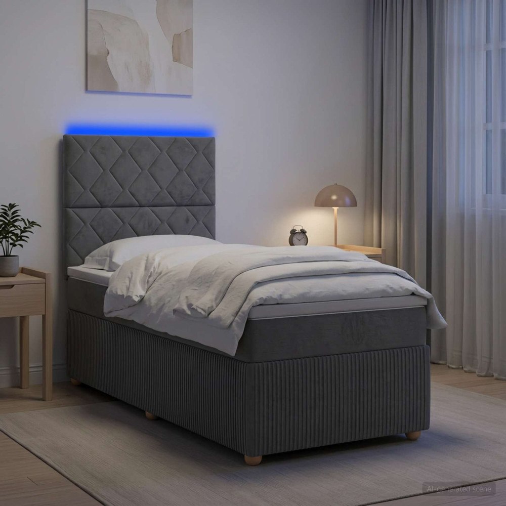 vidaXL LED sängram med madrass med huvudgavel Mörkgrå 90 x 200 cm Tyg