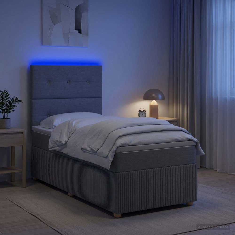 vidaXL LED sängram med madrass med huvudgavel Ljusgrå 100 x 200 cm Tyg