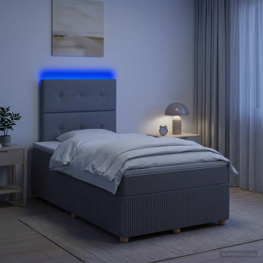 vidaXL LED sängram med madrass med huvudgavel Ljusgrå 120 x 190 cm Tyg
