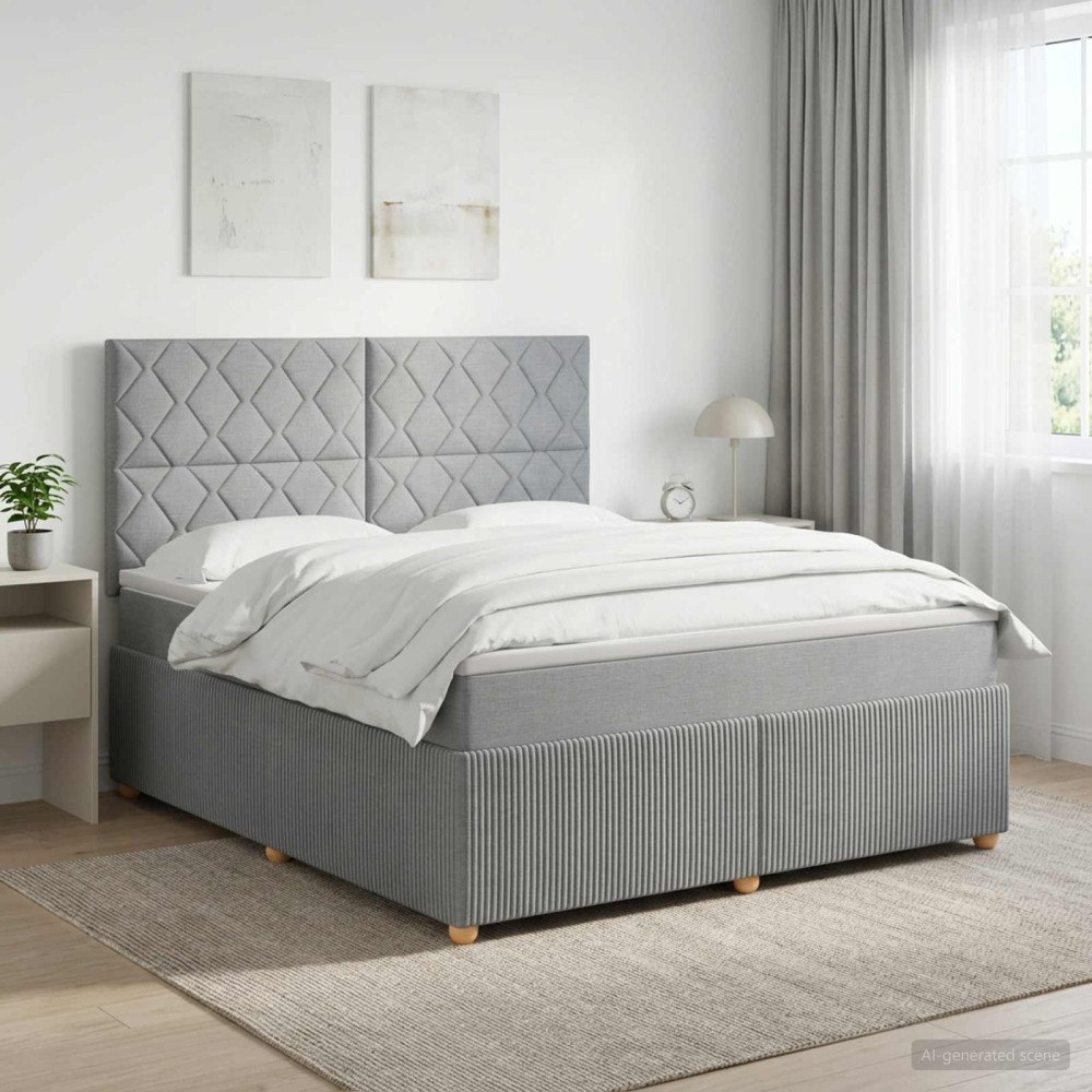 vidaXL LED sängram med madrass med huvudgavel Ljusgrå 140 x 200 cm Tyg