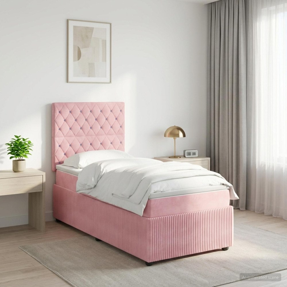 vidaXL LED sängram med madrass med huvudgavel Rosa 80 x 200 cm Sammet
