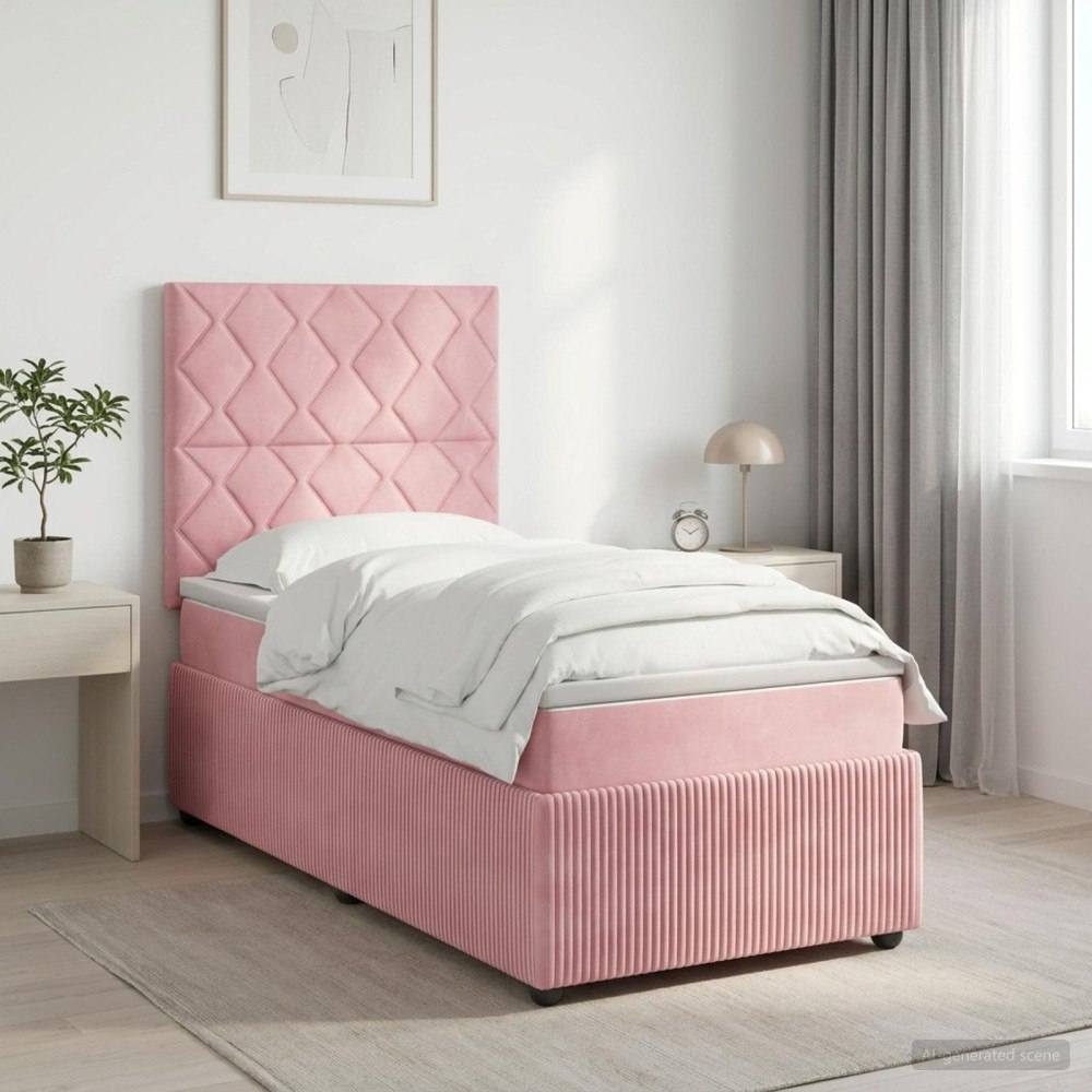 vidaXL LED sängram med madrass med huvudgavel Rosa 100 x 200 cm Sammet