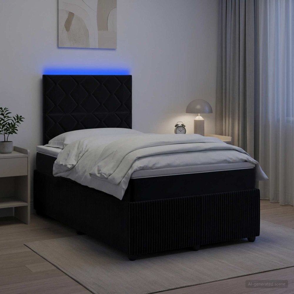 vidaXL LED sängram med madrass Svart 120 x 190 cm Sammet