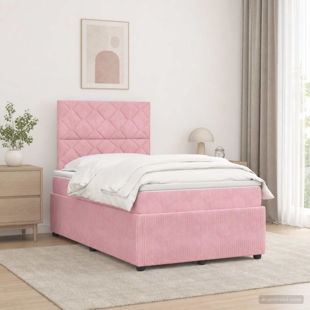 vidaXL LED sängram med madrass med huvudgavel Rosa 120 x 200 cm Sammet