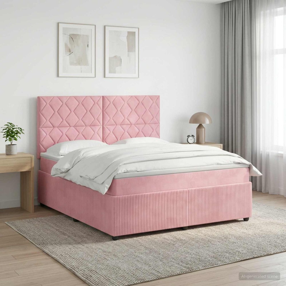 vidaXL LED sängram med madrass med huvudgavel Rosa 140 x 200 cm Sammet
