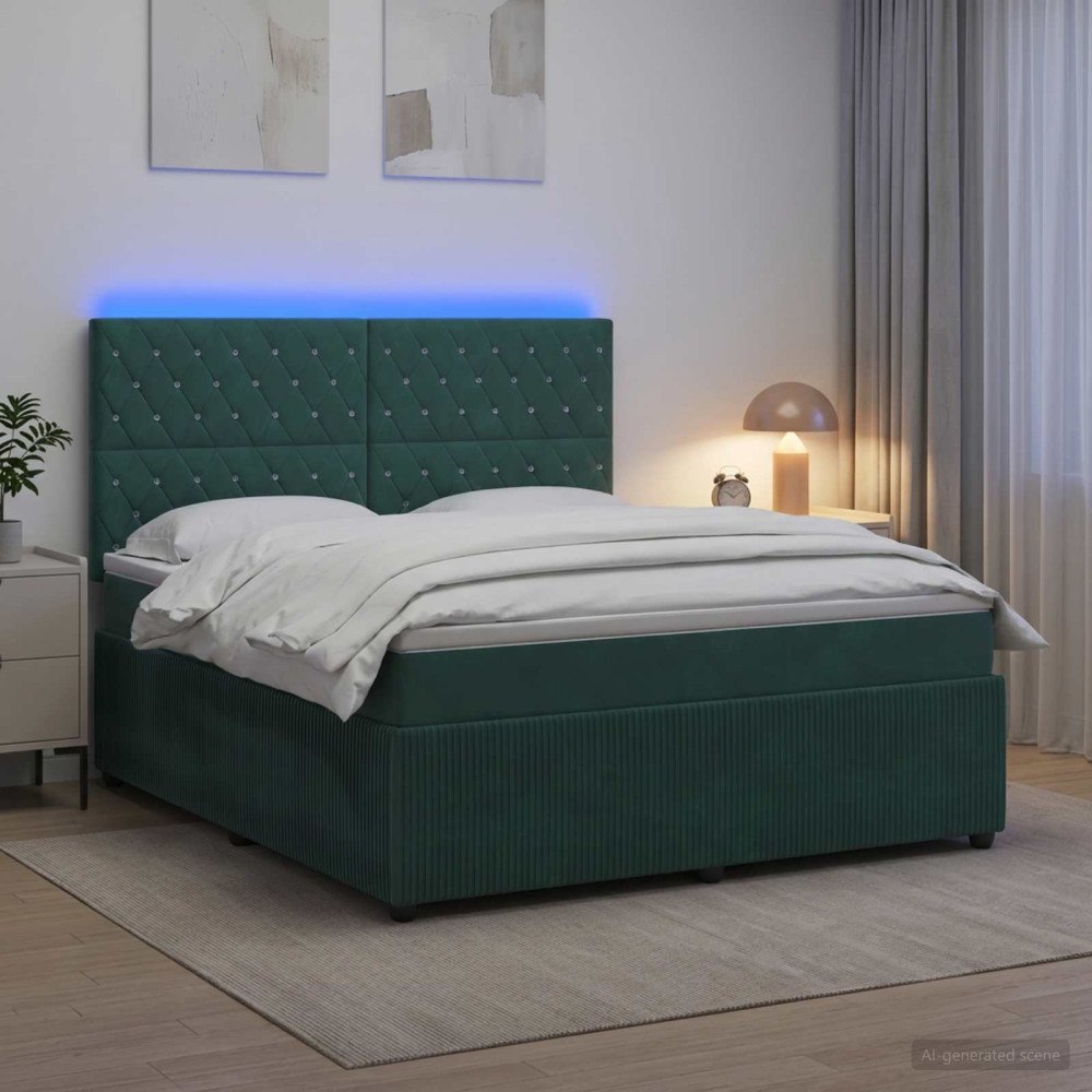 vidaXL LED sängram med madrass Mörkgrön 180 x 200 cm Sammet