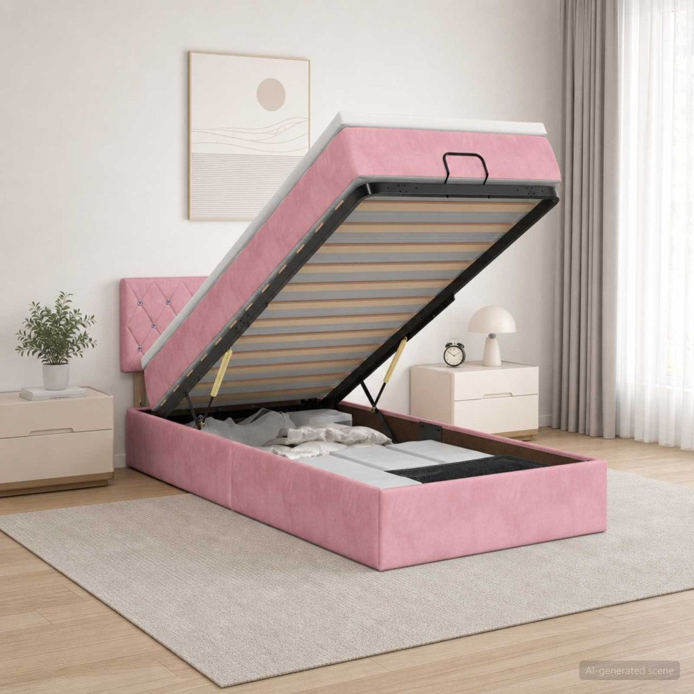 vidaXL Ottoman säng med madrass Rosa 100 x 200 cm Sammet