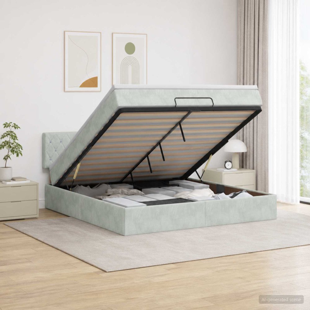 vidaXL Ottoman säng med madrass Ljusgrå 180 x 200 cm Sammet