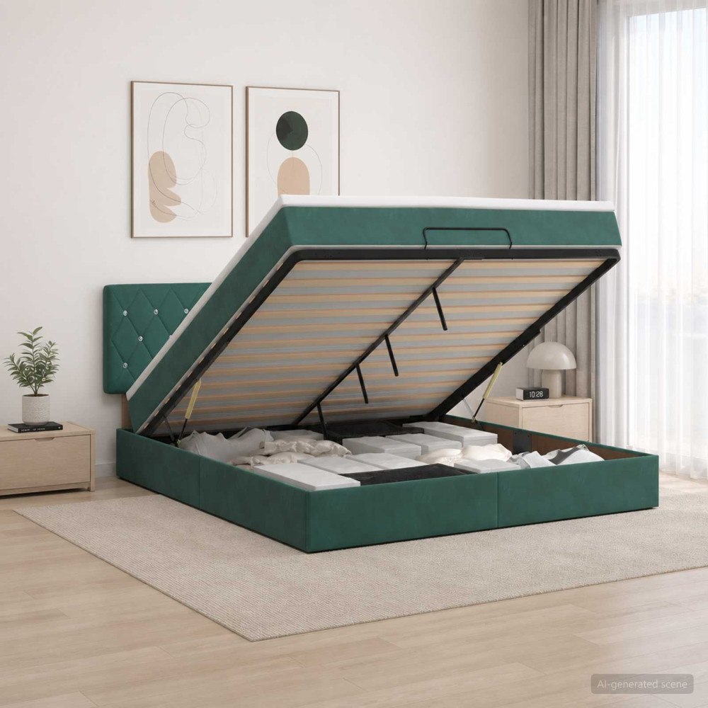 vidaXL Ottoman säng med madrass Mörkgrön 180 x 200 cm Sammet
