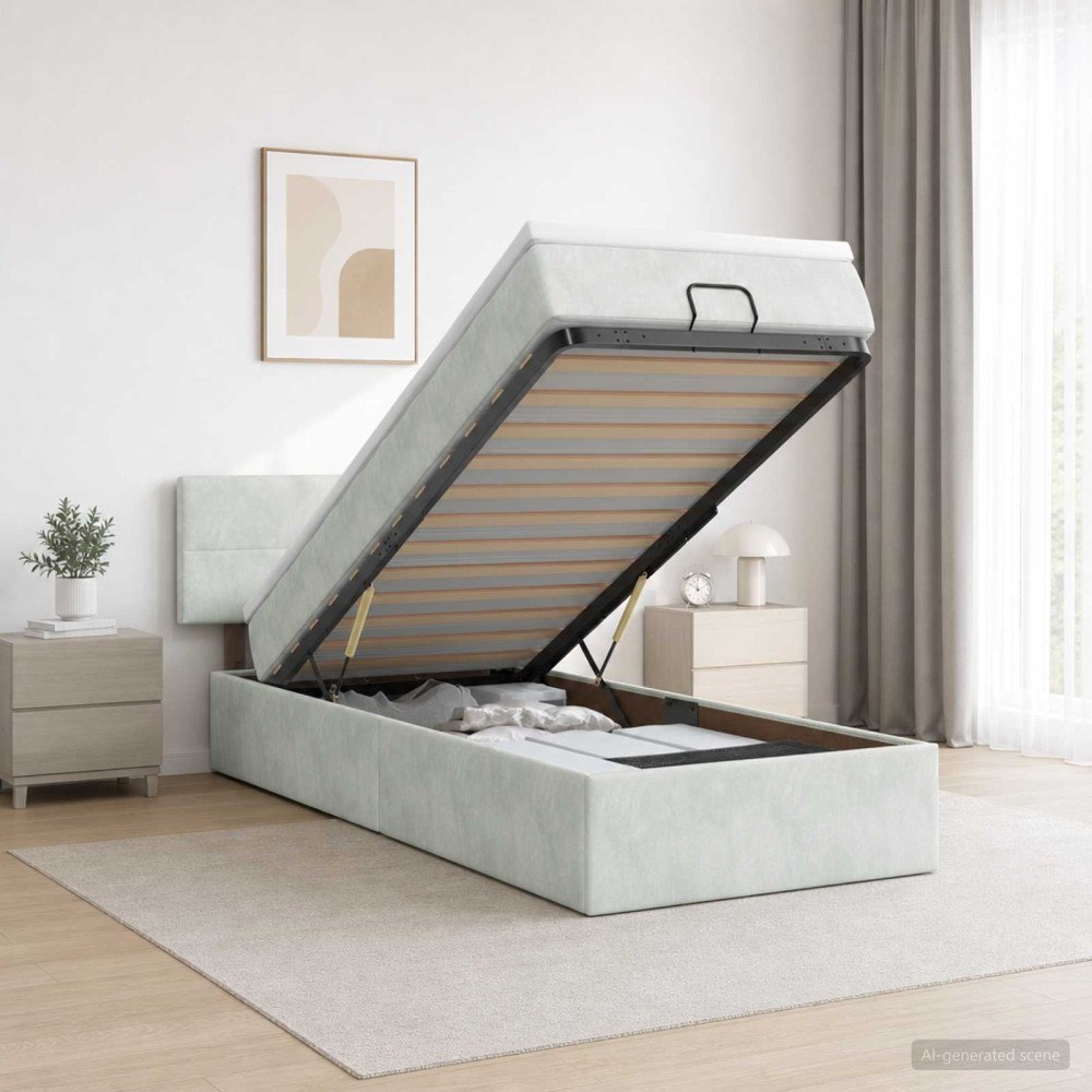 vidaXL Ottoman säng med madrass Ljusgrå 80 x 200 cm Sammet