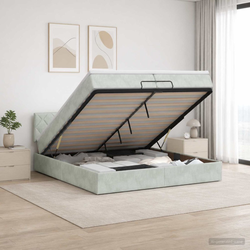 vidaXL Ottoman säng med madrass Ljusgrå 200 x 200 cm Sammet