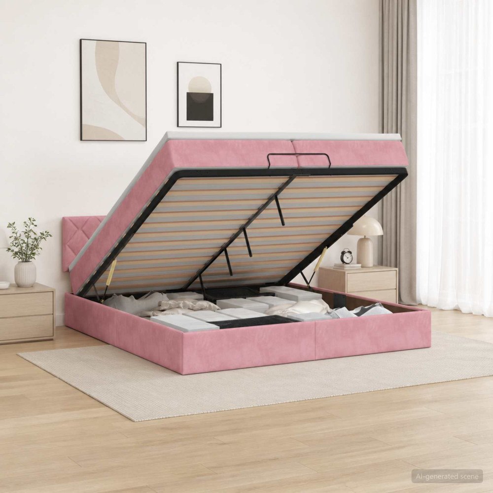 vidaXL Ottoman säng med madrass Rosa 200 x 200 cm Sammet