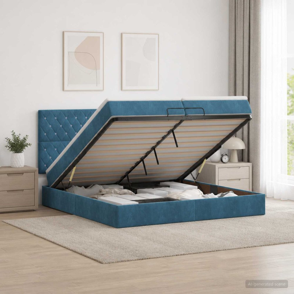 vidaXL Ottoman säng med madrass Mörkblå 200 x 200 cm Sammet