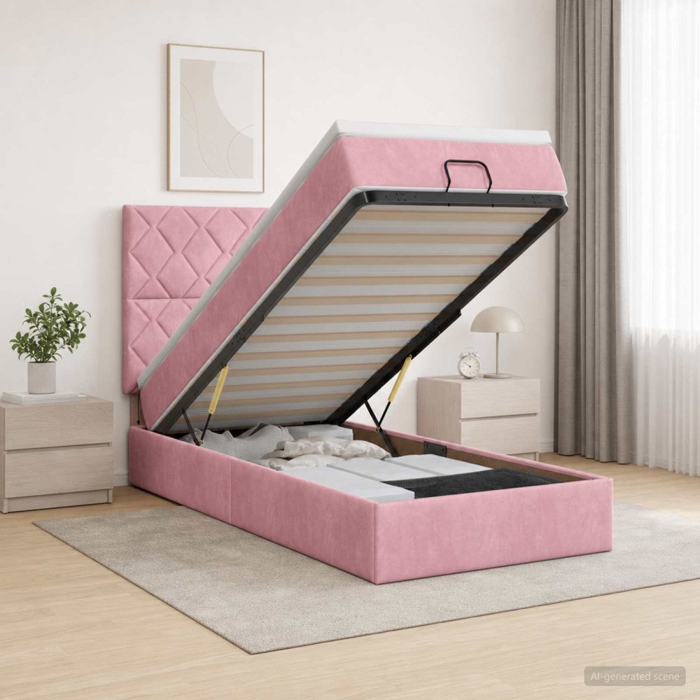 vidaXL Ottoman säng med madrass Rosa 100 x 200 cm Sammet