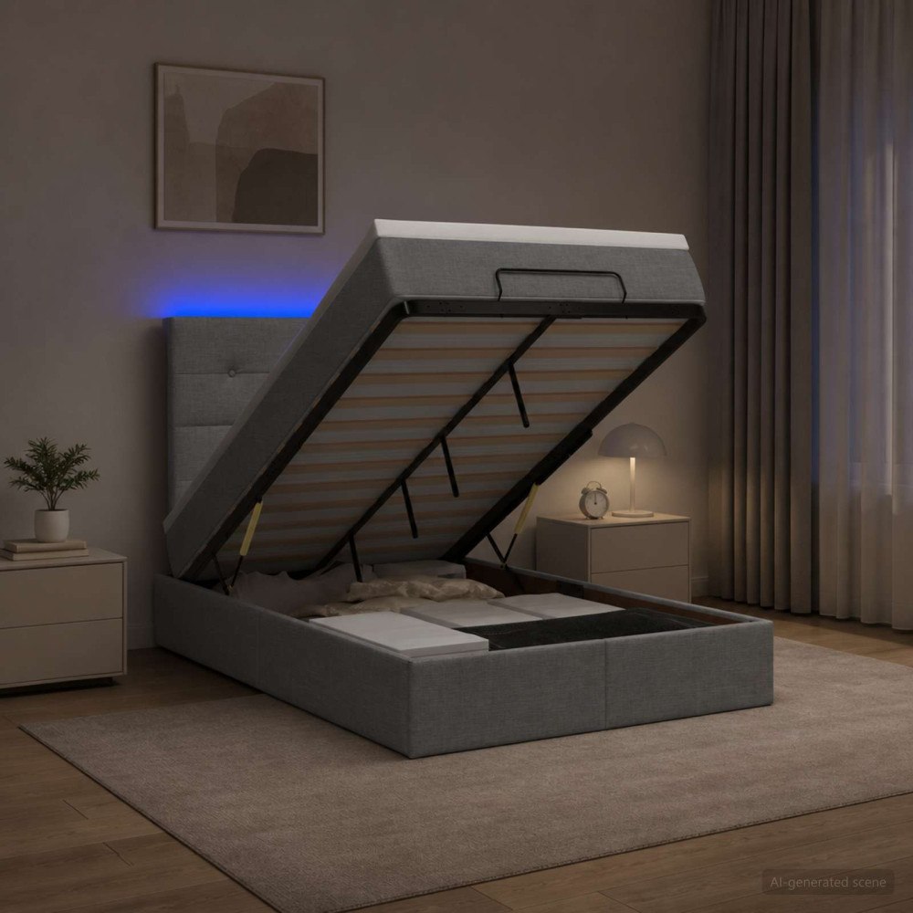 vidaXL Ottoman-säng med madrass och LED Ljusgrå 120 x 200 cm Tyg