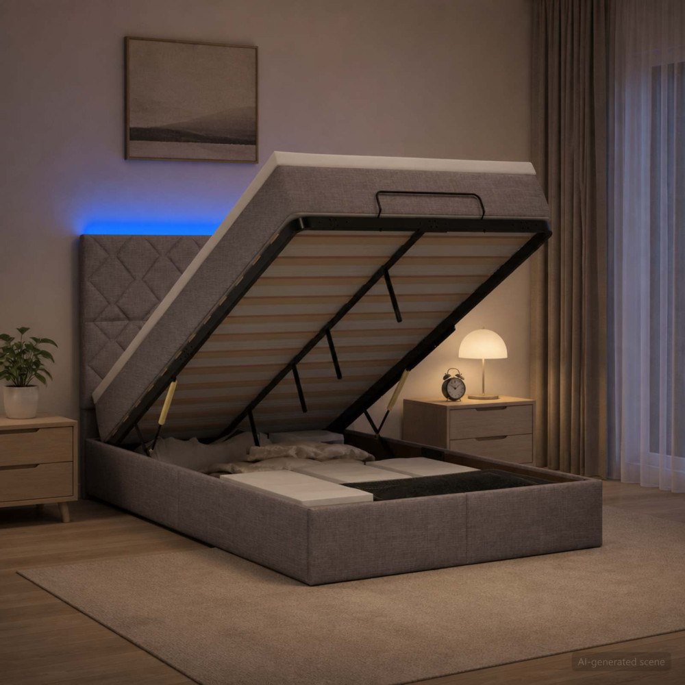 vidaXL Ottoman-säng med madrass och LED Taupe 120 x 190 cm Tyg