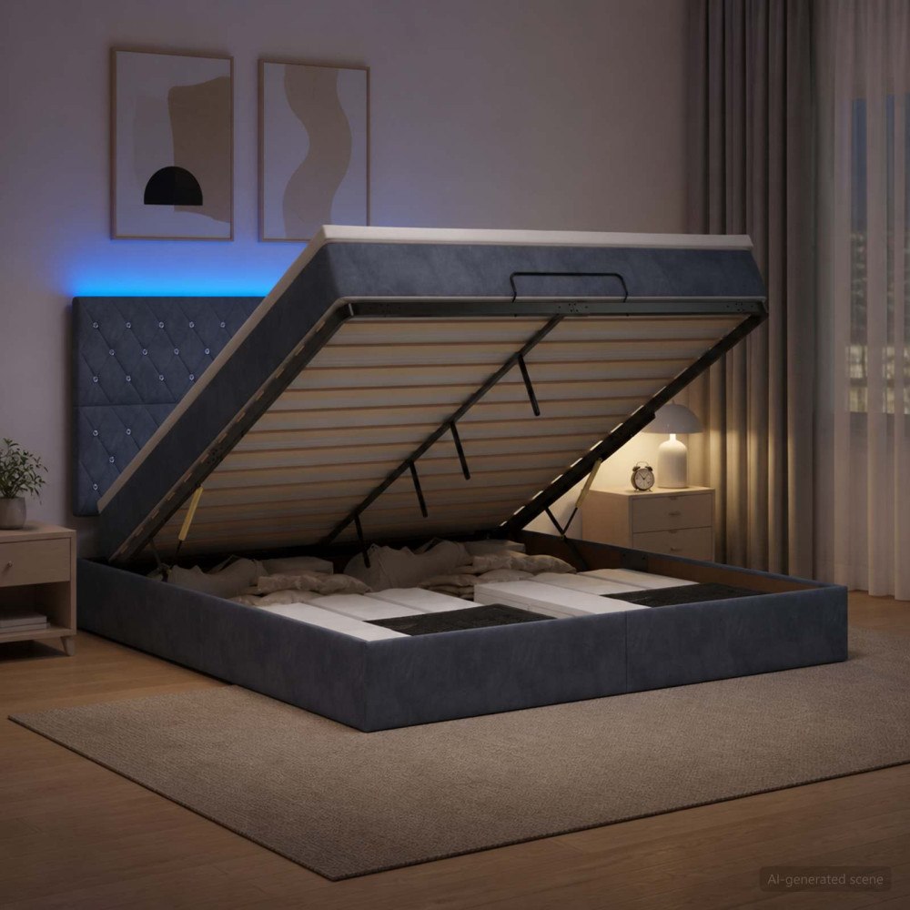 vidaXL Ottoman-säng med madrass och LED Mörkgrå 180 x 200 cm Sammet