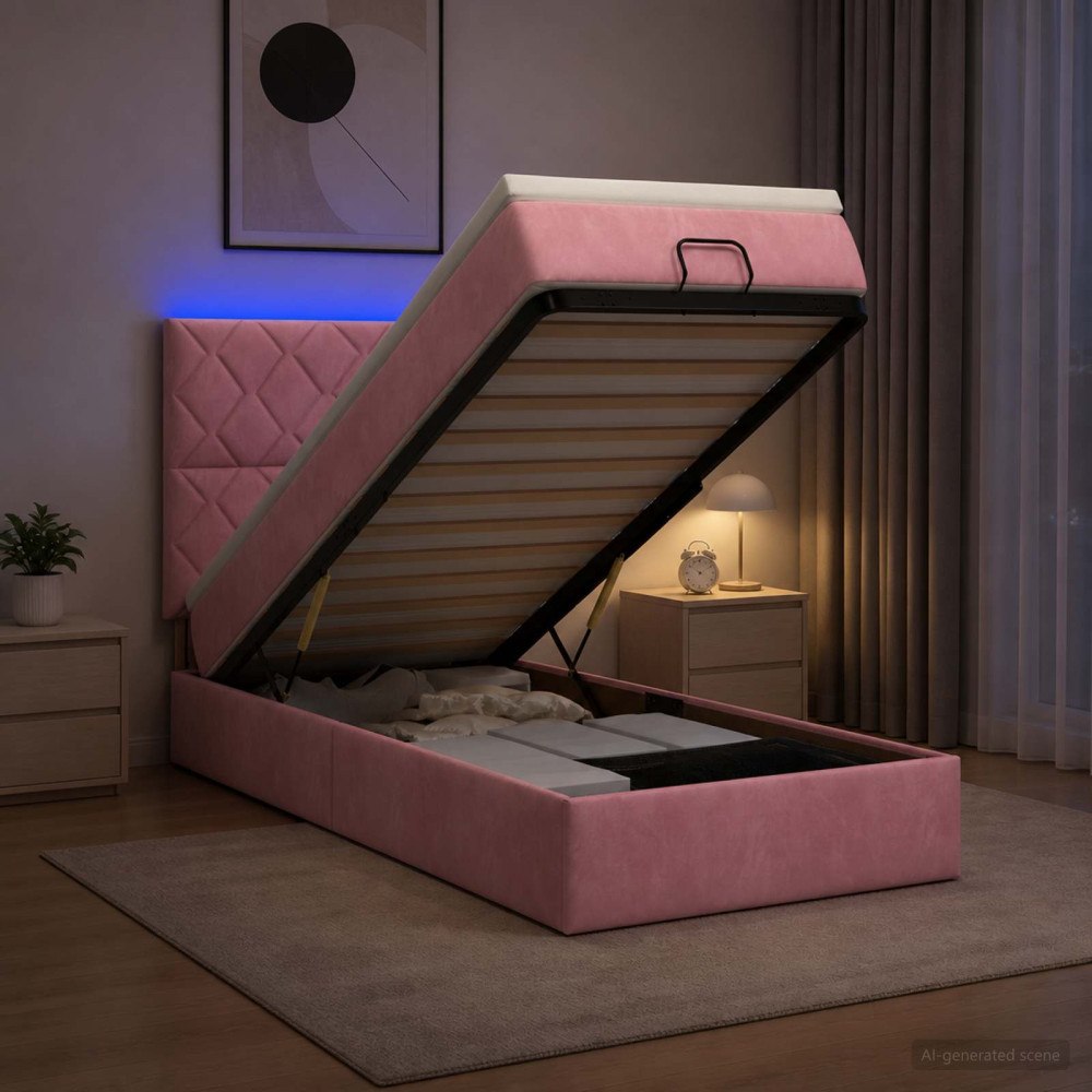 vidaXL Ottoman-säng med madrass och LED Rosa 100 x 200 cm Sammet