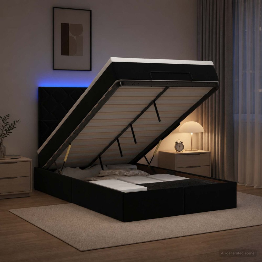 vidaXL Ottoman-säng med madrass och LED Svart 120 x 190 cm Sammet